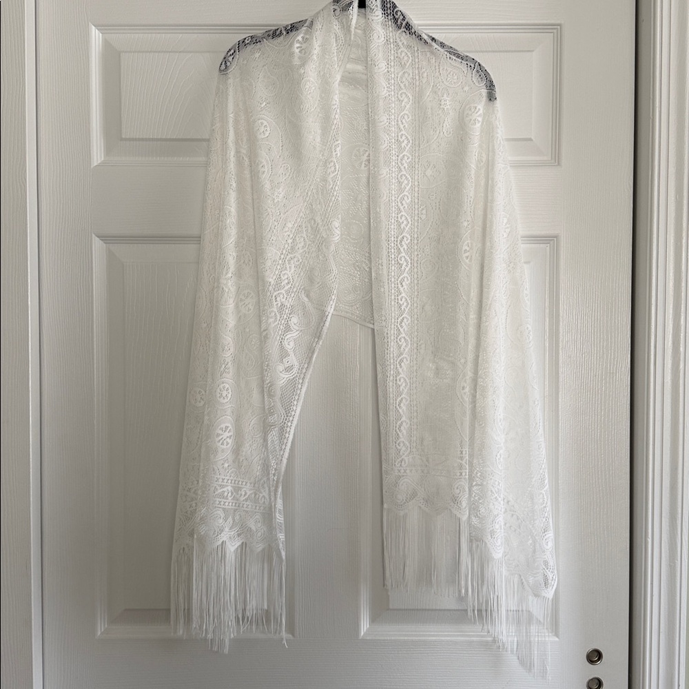White Lace Fringe Shawl Wrap